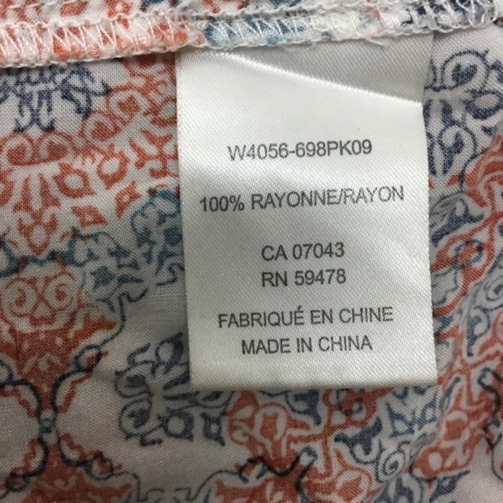 Lucy & Laurel Anthropologie Womens Boho Top Size Medium Orange/Blue Print Tassel - Picture 7 of 7